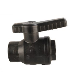 VALVULA DE BOLA DE 1″ .En plástico de color: Negro. Con rosca de tubo doble. Conexión roscada.