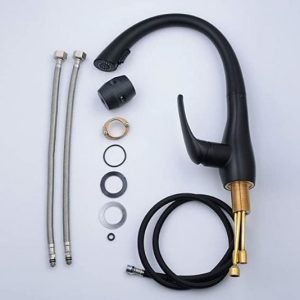 Grifo monomando negro 360º con manguera extensible