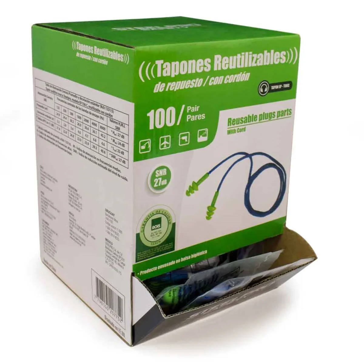 Tapón Auditivo Tpr Ep-T06C En Bolsa (100 Pares) - Imagen 3