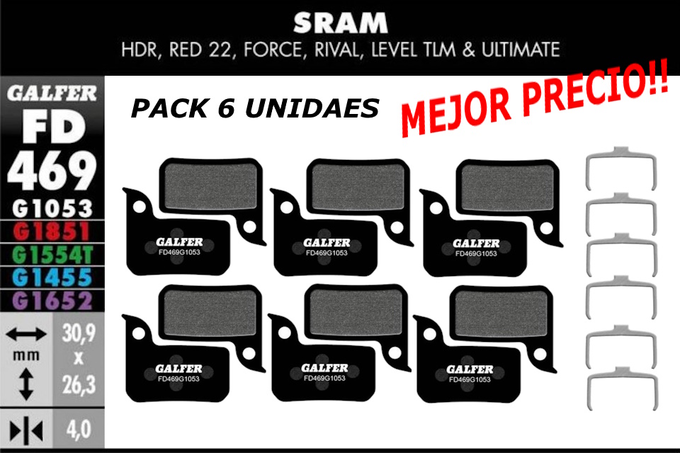 Pack Ahorro 6 Pares – Pastillas de freno Galfer FD469 – G1053 – Sram