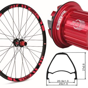 Rueda trasera aluminio MTB GTR SL20 27,5″ Rojo Disc 6 Tornillos Boost Shimano MS