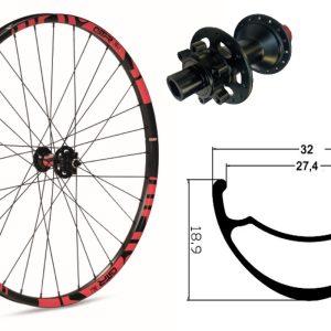 Rueda delantera aluminio  MTB GTR SL27 27,5″ Rojo Disc 6 Tornillos Boost