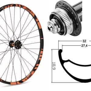 Rueda delantera aluminio  MTB GTR SL27 27,5″ Naranja Disc Center Lock Boost