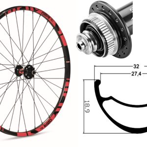 Rueda delantera aluminio  MTB GTR SL27 29″ Rojo Disc Center Lock Boost