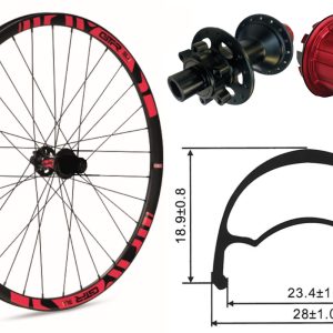 Rueda trasera aluminio MTB GTR SL23 27,5″ Rojo Disc 6 Tornillos Shimano