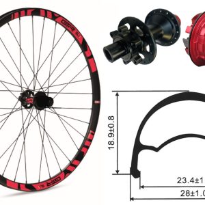 Rueda trasera aluminio MTB GTR SL23 27,5″ Rojo Disc 6 Tornillos Boost Sram XD