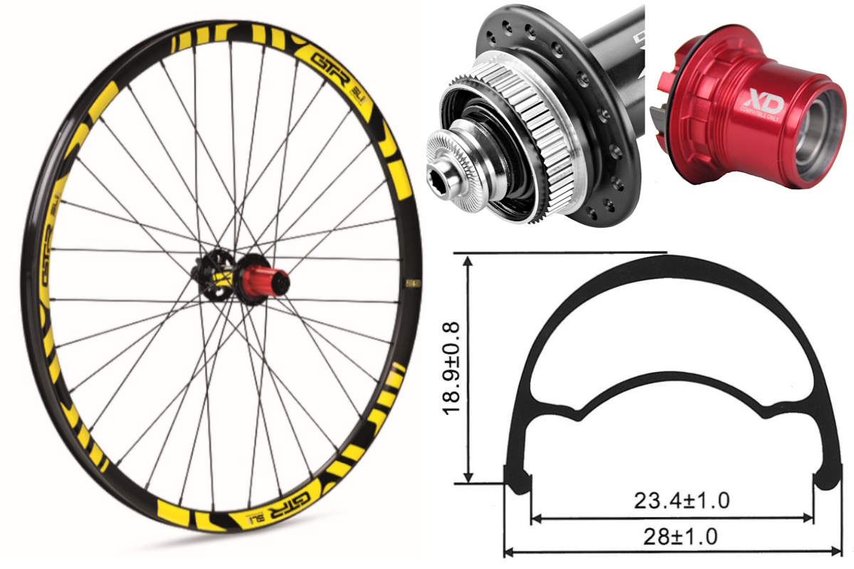 Rueda trasera aluminio MTB GTR SL23 29″ Amarillo Disc Center Lock Sram XD