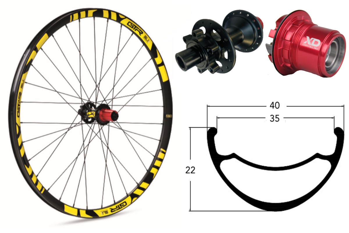 Rueda trasera aluminio E-MTB GTR SL35 27,5″ Amarillo Disc 6 Tornillos Boost Sram XD