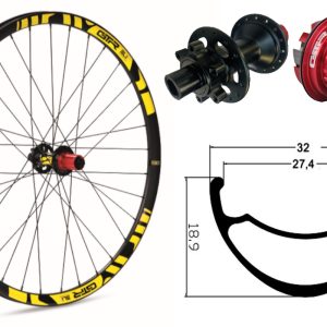 Rueda trasera aluminio MTB GTR SL27 27,5″ Amarillo Disc 6 Tornillos Boost Shimano MS