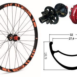 Rueda trasera aluminio MTB GTR SL27 27,5″ Naranja Disc 6 Tornillos Boost Shimano MS