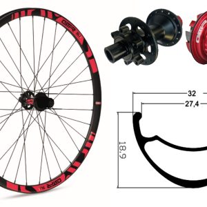 Rueda trasera aluminio MTB GTR SL27 27,5″ Rojo Disc 6 Tornillos Boost Shimano MS