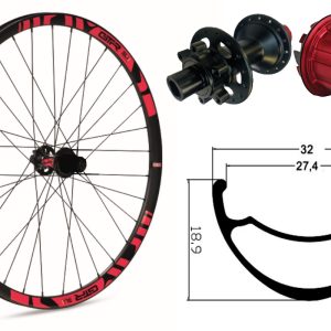 Rueda trasera aluminio MTB GTR SL27 29″ Rojo Disc 6 Tornillos Boost Shimano