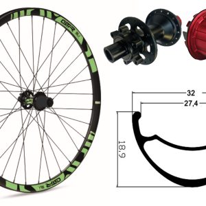 Rueda trasera aluminio MTB GTR SL27 29″ Verde Disc 6 Tornillos Boost Shimano