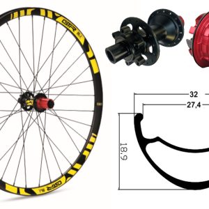 Rueda trasera aluminio MTB GTR SL27 29″ Amarillo Disc 6 Tornillos Sram XD