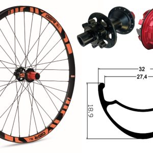 Rueda trasera aluminio MTB GTR SL27 29″ Naranja Disc 6 Tornillos Boost Sram XD