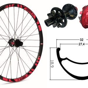 Rueda trasera aluminio MTB GTR SL27 27,5″ Rojo Disc 6 Tornillos Sram XD