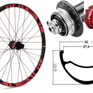Rueda trasera aluminio MTB GTR SL27 29″ Rojo Disc Center Lock Boost Shimano MS