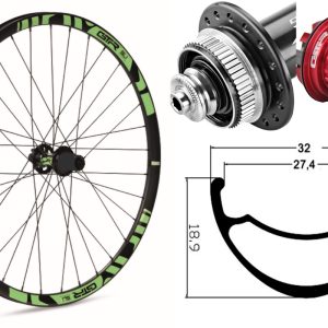 Rueda trasera aluminio MTB GTR SL27 27,5″ Verde Disc Center Lock Shimano MS