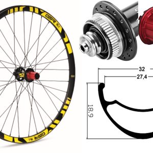 Rueda trasera aluminio MTB GTR SL27 27,5″ Amarillo Disc Center Lock Shimano