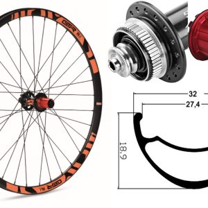 Rueda trasera aluminio MTB GTR SL27 27,5″ Naranja Disc Center Lock Shimano