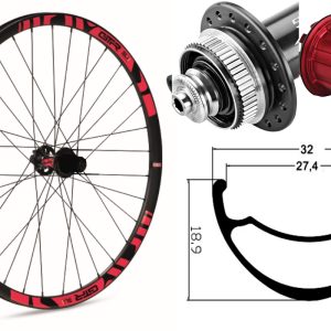 Rueda trasera aluminio MTB GTR SL27 27,5″ Rojo Disc Center Lock Shimano