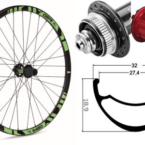 Rueda trasera aluminio MTB GTR SL27 27,5″ Verde Disc Center Lock Shimano