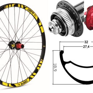 Rueda trasera aluminio MTB GTR SL27 29″ Amarillo Disc Center Lock Sram XD