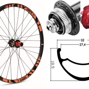 Rueda trasera aluminio MTB GTR SL27 29″ Naranja Disc Center Lock Sram XD